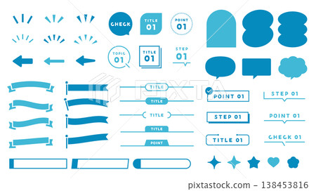 Decorative set, blue tones, speech bubble frame Decorative set, blue tones, speech bubble frame 138453816