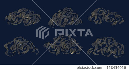 Elegant Asian gold clouds, line ornaments, Chinese, Japanese, and Korean traditions. Luxury vector flowing shapes, wind and wave elements, vintage style Elegant Asian gold clouds, line ornaments, Chinese, Japanese, and Korean traditions. Luxury vector flowing shapes, wind and wave elements, vintage style 138454036