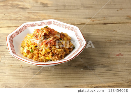 A single serving of spicy kimchi fried rice. 138454058