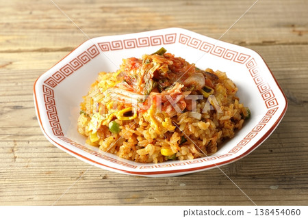 A single serving of spicy kimchi fried rice. 138454060