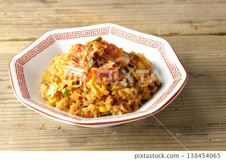 A single serving of spicy kimchi fried rice. 138454065