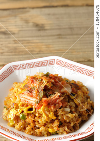 A single serving of spicy kimchi fried rice. 138454079
