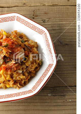 A single serving of spicy kimchi fried rice. A single serving of spicy kimchi fried rice. 138454100