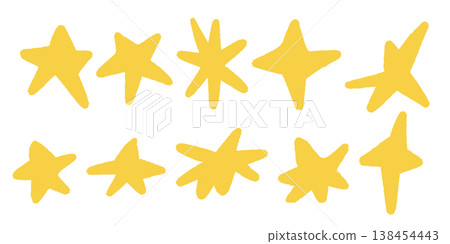 Set of yellow stars, childrens crayon drawing Set of yellow stars, childrens crayon drawing 138454443