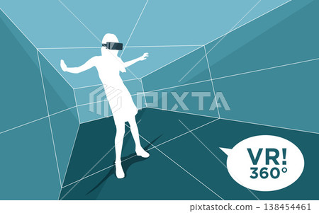 Virtual reality room with woman and 3D glasses Virtual reality room with woman and 3D glasses 138454461
