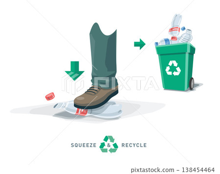 Foot Squeeze Empty Plastic Bottle with Recycling Bin 138454464