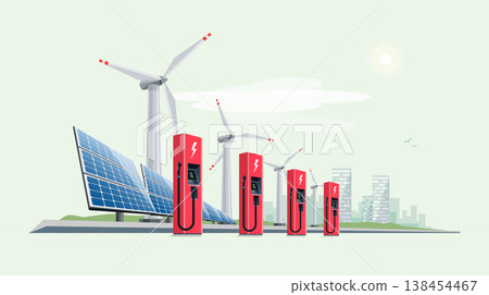 Charging Station for Electric Car with Solar Panels and Wind Turbines Charging Station for Electric Car with Solar Panels and Wind Turbines 138454467