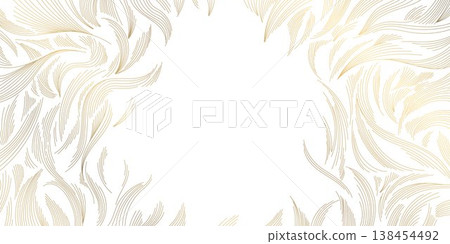 Modern abstract wave oriental pattern, flowing golden lines on white background, Japanese and Chinese design. Elegant vector illustration, clouds, water flow. Luxury packaging, interior design. Modern abstract wave oriental pattern, flowing golden lines on white background, Japanese and Chinese design. Elegant vector illustration, clouds, water flow. Luxury packaging, interior design. 138454492