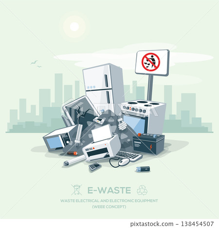 Littering Garbage E-waste Stack on the Street Road Littering Garbage E-waste Stack on the Street Road 138454507