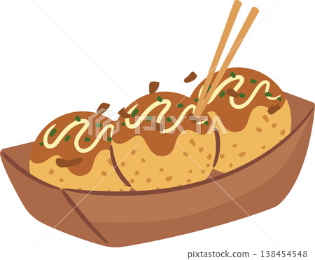 Flat Vector Takoyaki Illustration for Japanese Summer Festival Flat Vector Takoyaki Illustration for Japanese Summer Festival 138454548