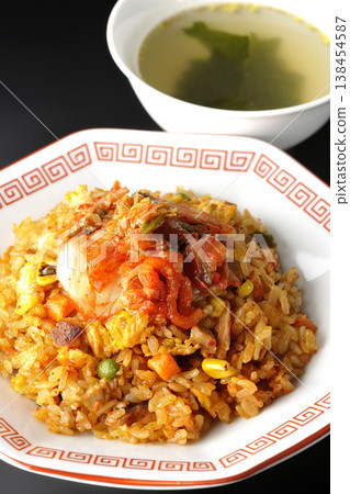 Spicy kimchi fried rice and Chinese soup set Spicy kimchi fried rice and Chinese soup set 138454587