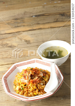 Spicy kimchi fried rice and Chinese soup set Spicy kimchi fried rice and Chinese soup set 138454637