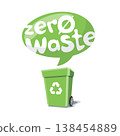 Zero Waste text Sign with Garbage Bin 138454889