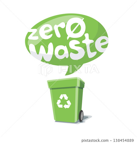 Zero Waste text Sign with Garbage Bin Zero Waste text Sign with Garbage Bin 138454889