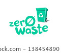 Zero Waste Title Sign with Garbage Bin 138454890
