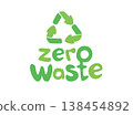 Zero Waste Text Symbol with Recycling Sign 138454892
