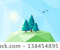 Stylized Low Poly Landscape with Conifer Trees 138454895