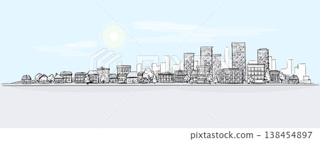 Urban Landscape Hand Drawing with City Skyline Background 138454897