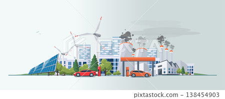 Electric car versus fossil fuel energy source Electric car versus fossil fuel energy source 138454903
