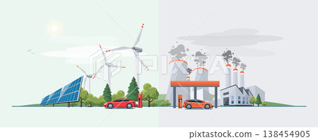 Electric car versus fossil fuel energy source 138454905