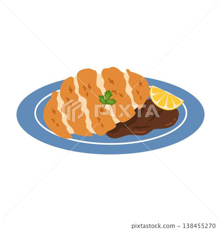 schnitzel with lemon and parsley food illustration schnitzel with lemon and parsley food illustration 138455270