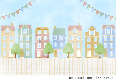 A soft and cute pastel-colored illustration of a Scandinavian-style townhouse. A soft and cute pastel-colored illustration of a Scandinavian-style townhouse. 138455698