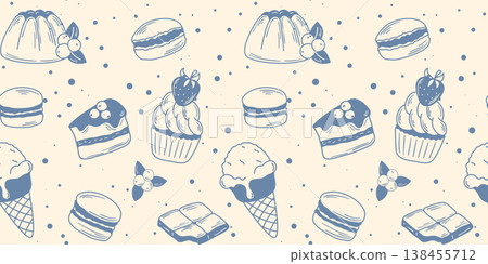 Baked goods and desserts seamless pattern 138455712