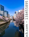 Cherry blossoms along the Meguro River and office buildings 138455895
