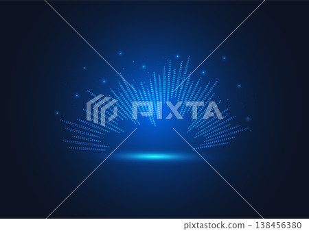 Blue digital sound wave equalizer with glowing particles. Abstract music frequency vector illustration. Blue digital sound wave equalizer with glowing particles. Abstract music frequency vector illustration. 138456380