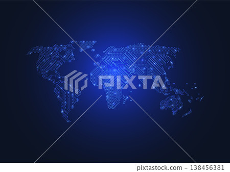 Futuristic Digital World Map with Glowing Circuit Lines, Global Technology Network, Big Data Connection, Artificial Intelligence and Cyber Communication Futuristic Digital World Map with Glowing Circuit Lines, Global Technology Network, Big Data Connection, Artificial Intelligence and Cyber Communication 138456381