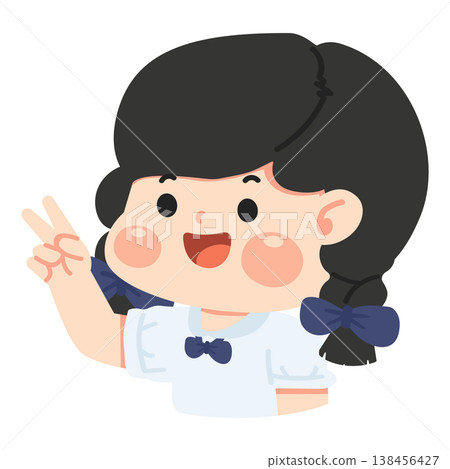 Girl student making peace sign with hand gesture Girl student making peace sign with hand gesture 138456427