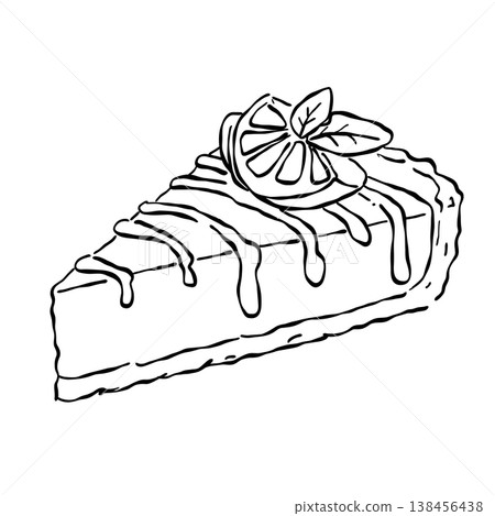 Lemon Drizzle Cake Slice With Citrus And Icing Sweet Bakery Dessert Treat Elegant Pastry Line Art Illustration 138456438