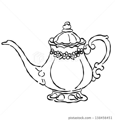 Vintage Floral Porcelain Teapot Elegant Afternoon Tea Serving Pot Classic Tea Party Tableware Line Art Illustration Vintage Floral Porcelain Teapot Elegant Afternoon Tea Serving Pot Classic Tea Party Tableware Line Art Illustration 138456451