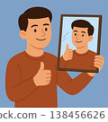 Man smiling in mirror with thumbs up gesture 138456626