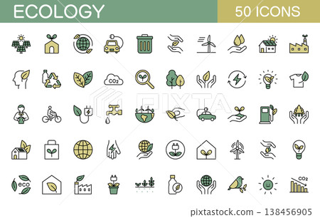 Ecology line icon set (color) 138456905