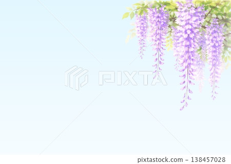 水彩紫藤花背景插圖，淺藍色，AI 138457028