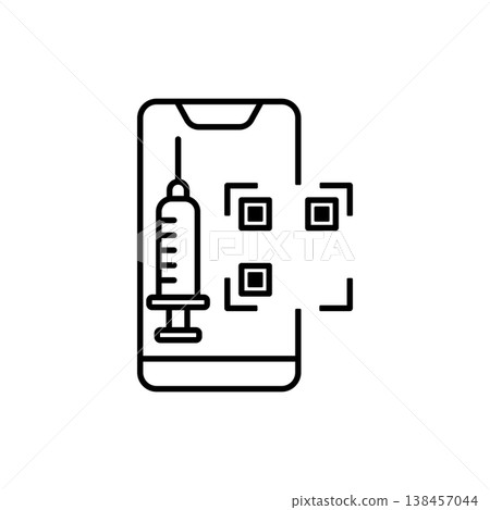 Smartphone displaying a secure digital vaccination certificate with a QR code and syringe symbol for travel verification. Smartphone displaying a secure digital vaccination certificate with a QR code and syringe symbol for travel verification. 138457044