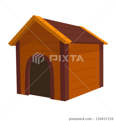 Dog house icon. Cartoon pet accessory. Petshop supermarket item. Empty pet home with roof. House for domestic animal. Isolated flat vector illustration Dog house icon. Cartoon pet accessory. Petshop supermarket item. Empty pet home with roof. House for domestic animal. Isolated flat vector illustration 138457139