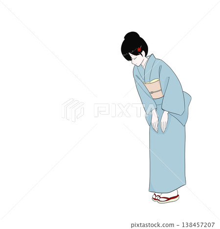 A woman in a kimono performing a formal bow (deepest respect, courtesy). 138457207