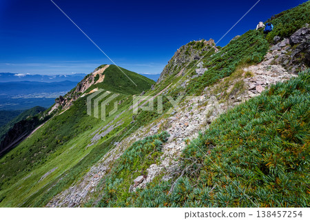 從山脊線回望八嶽山脈,我們可以看到東天嶽和西天嶽的山頂。 從山脊線回望八嶽山脈,我們可以看到東天嶽和西天嶽的山頂。 138457254