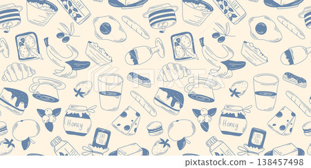 Hand drawn vintage breakfast print Hand drawn vintage breakfast print 138457498