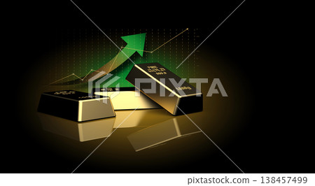 Gold bullion bars with rising financial chart on black background. Gold bullion bars with rising financial chart on black background. 138457499
