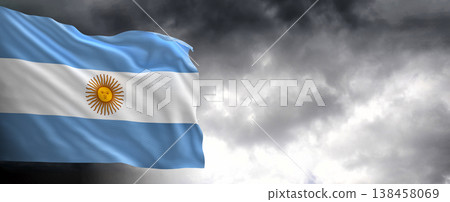 National flag of Argentina with dark clouds, 3D rendering	 138458069