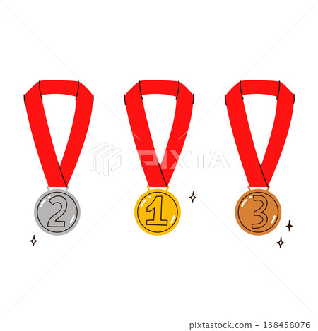 A set of sports medals in a simple style. Vector graphics. A set of sports medals in a simple style. Vector graphics. 138458076