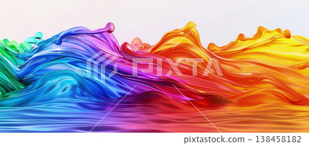 Harmonious Blend of Radiant Rainbow Colors Flowing in Enchanting Liquid Dance 138458182
