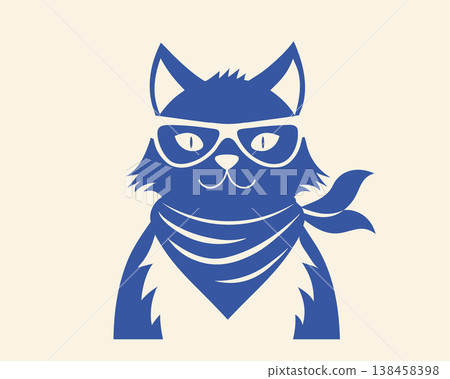 Cool Cat Wearing Sunglasses and Bandana. Naive hand drawn illustration. Cool Cat Wearing Sunglasses and Bandana. Naive hand drawn illustration. 138458398