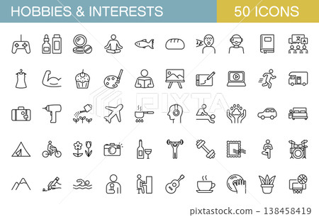 一組與嗜好和興趣相關的LINE圖示。 一組與嗜好和興趣相關的LINE圖示。 138458419