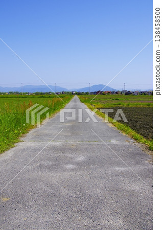 滋賀縣高島市的鄉村景色和筆直的道路 138458500