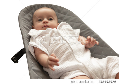 Baby enjoys cozy moments in a comfortable seat, isolated, PNG Baby enjoys cozy moments in a comfortable seat, isolated, PNG 138458526