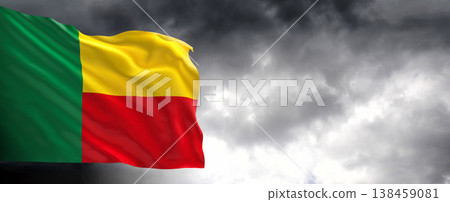 National flag of Benin with dark clouds,3D rendering. National flag of Benin with dark clouds,3D rendering. 138459081